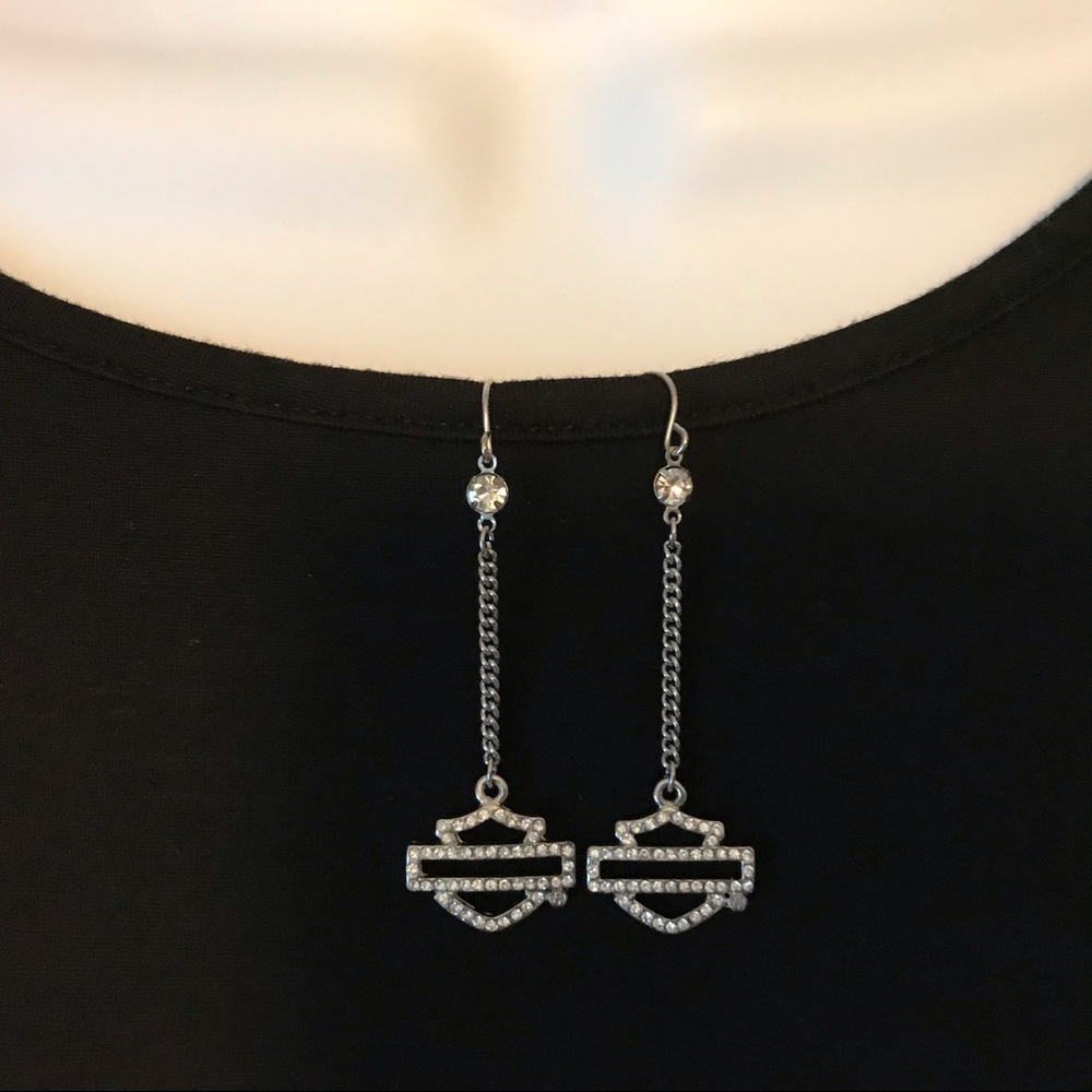 Harley Bar & Shield Rhinestone Earrings